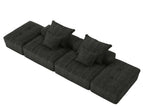 Black / 2 Seater Sofa With 2 Ottomans