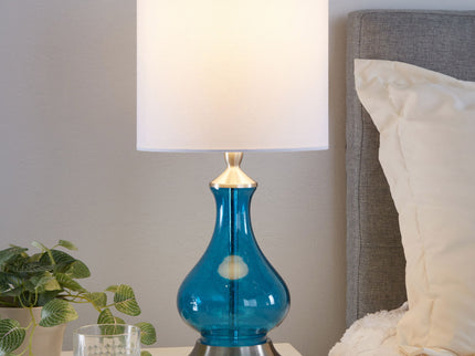 Jasmine - Contemporary Lamp - Clear Sapphire Blue Seeded / Nickel / White