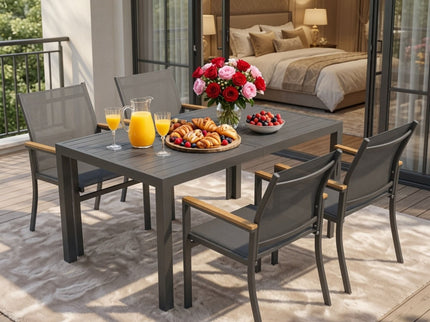 5 Piece Gray Aluminum Patio Dining Set With Textilene Chairs For Outdoor Use