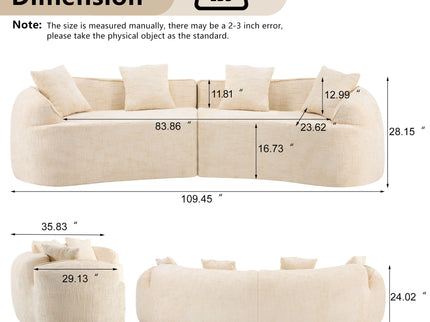 Curved Compressed Sofa, Nordic-Style Design For Living Room