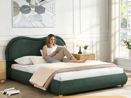 Upholstered Platform Bed Frame With Curved Headboard