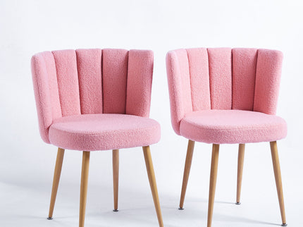 Modern Dining Chair (Set of 2) With Iron Tube Wood Color Legs, Shorthair Cushions And Comfortable Backrest, Suitable For Dining Room, Living Room, Cafe, Simple Structure