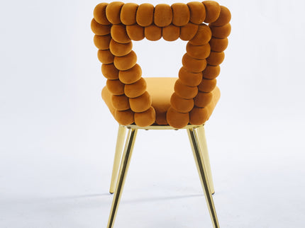 Modern Chair With Iron Tube Legs, Soft Cushions And Comfortable Backrest, Suitable For Dining Room, Living Room, Cafe, Hairball Back