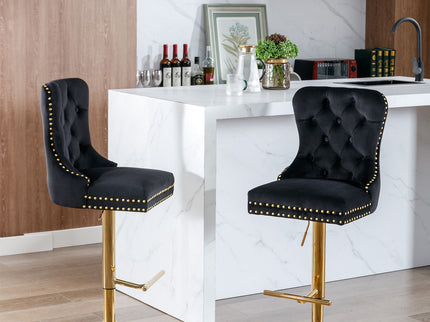 Thick Swivel Barstools Adjusatble Seat Height From 25-33", Modern Upholstered Bar Stools With Backs Comfortable Tufted For Home Pub And Kitchen Island (Set of 2)