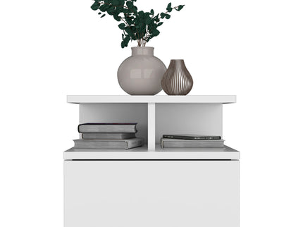 Floating Nightstand Wall Mounted With Single Drawer And 2 Tier Shelf - White