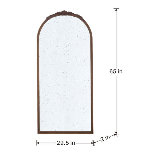 Hand Carved Rose Antique Mirror Frame, Large Arch Mirror Wall Decor For Living Room, Bathroom, Entryway - Brown