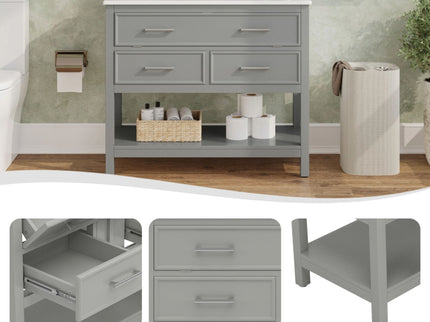 Bathroom Vanity With Ceramic Sink, Tip Out Tray & 2 Full Extension Drawers