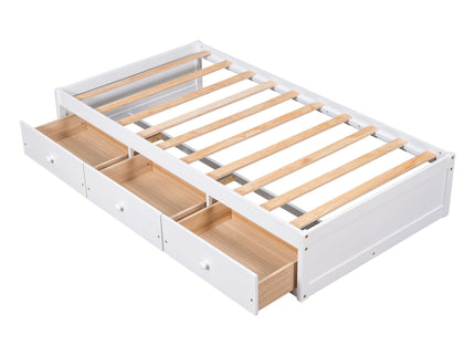 Twin Size Platform Storage Bed With 3 Drawers - White