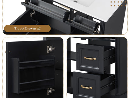 Modern Bathroom Vanity With Sink, 4 Drawers, Soft-Close Door, Adjustable Shelf