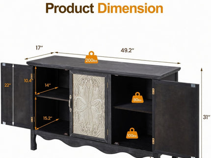3 Door Sideboard Buffet Cabinet With Storage - Black