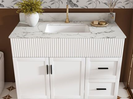 Bathroom Vanity Set, Fluted Cabinet, Soft Close Doors & Drawers, Sink Included - White
