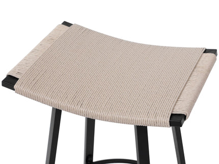 Counter Height Bar Stools Backless Handwoven Kitchen Dining Chairs With Round Footrest (Set of 2) Weaving Pub Stoo - Creamy White