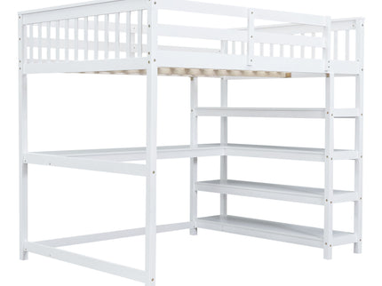 Loft Bed With Storage Shelves And Under Bed Desk