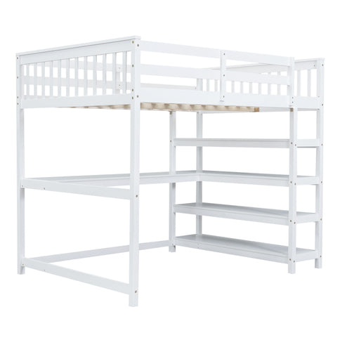 Loft Bed With Storage Shelves And Under Bed Desk