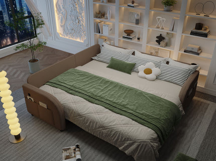 L-Shaped Couch With Pull-Out Bed, Oversize Convertible Sleeper Sofa With Side Pocket & USB Port