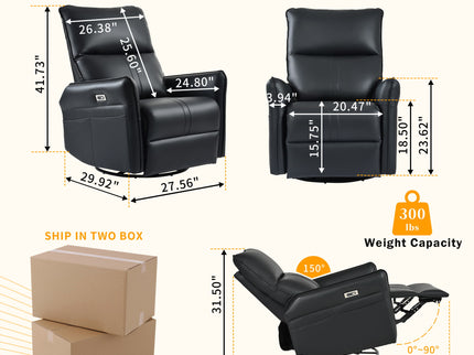270° Power Swivel Rocker Glider Recliner Chair With USB Ports