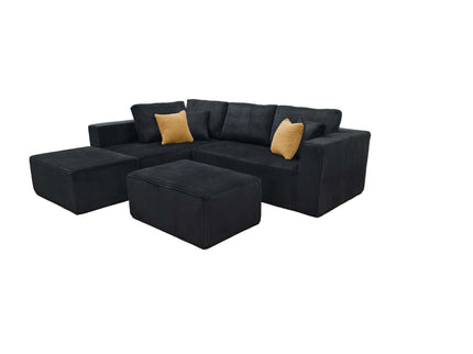 Upholstered Sectional With 2 Moveable Ottomans - Black