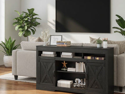 Farmhouse TV Stand With Sliding Barn Doors & Adjustable Storage