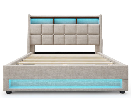 Platform Bed With Hydraulic Storage, LED Lighting & Charging Station