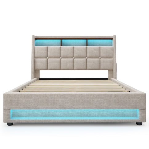 Platform Bed With Hydraulic Storage, LED Lighting & Charging Station