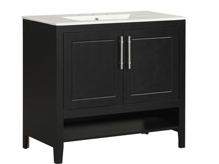 36" Bathroom Vanity With Sink, Frame Cabinet With Doors And Drawers - Black