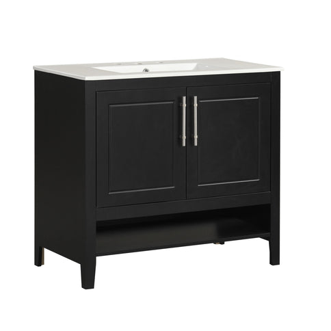 36" Bathroom Vanity With Sink, Frame Cabinet With Doors And Drawers - Black