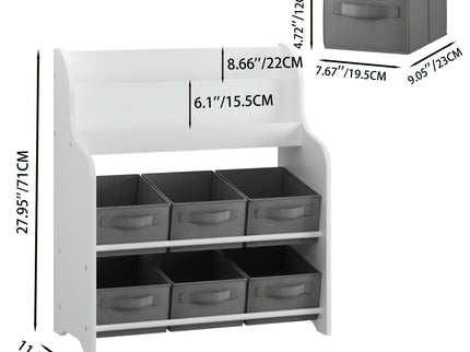 Bookshelf With 6 Storage Bins, Multi Functional Children's Bookcase And Toy Organizer - White