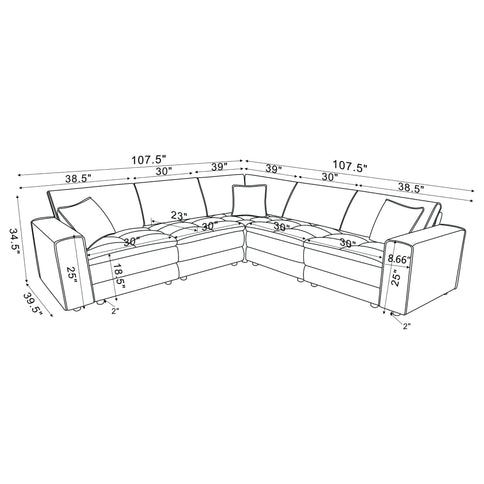 Azure - 5 Piece Upholstered Modular Sectional Sofa - Blue