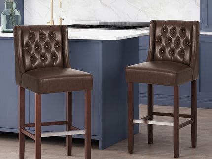 Solstara - Upholstered Dining Barstool With Button Tufted And Wing Back