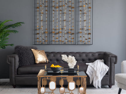 Metal Decorative Wall Art With Frame, Wall Decor For Living Room (Set of 3) - Gold