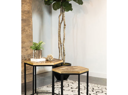 2 Piece Nesting Table With Hexagon Base - Brown