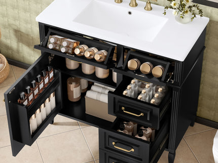 Modern Bathroom Vanity With Sink Top, Flip Drawer Design