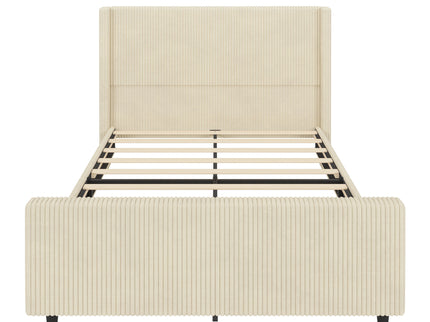 Upholstered Bed Frame With Vertical Stripe Wingback And High Footboard