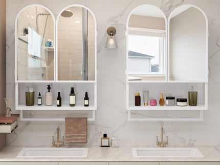 Double Arched Mirror Wall Cabinet With 2 Doors, Featuring Adjustable Shelves And Towel Rack
