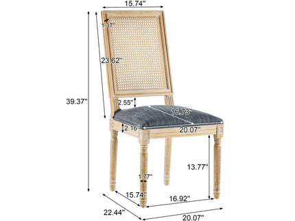 French Country Dining Chair With Rectangular Cane Backrest And Smooth Upholstered Seating