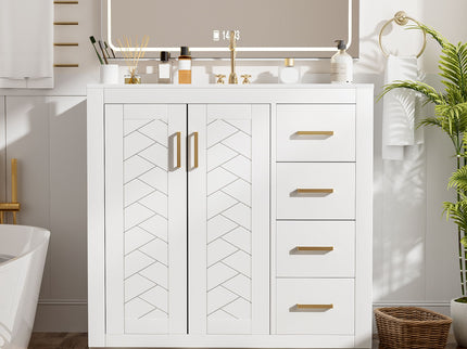Retro Style Bathroom Vanity, 3 Drawers & Soft Closing Doors