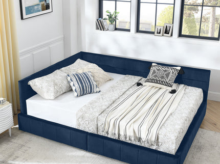 Upholstered Bed Frame With Tufted Backrest And Armrests