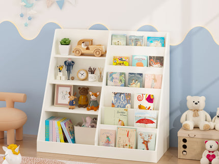 Bookshelf And Toy Storage Organizer, 4 Tier Bookcase With Display Stand For Playroom