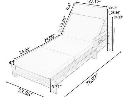 Chaise Lounge Set With 4 Fold Cushion And Built In Headrest, 3 Position Adjustable