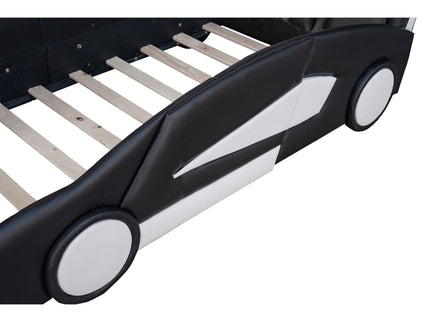 Race Car Shaped Twin Platform Bed With Wheels, Pine Wood Construction
