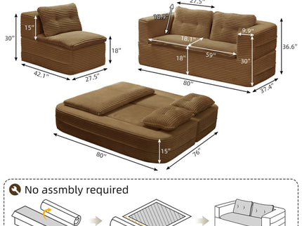 Multi Functional Sectional Sofa Bed With Independent Chaise Lounge And Functional Blanket
