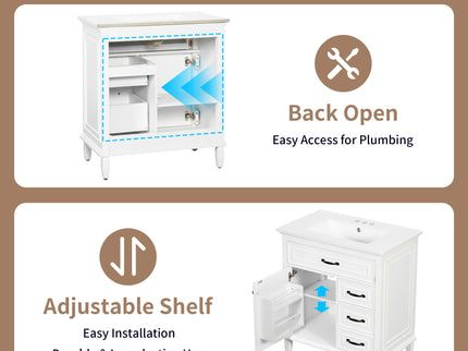 Bathroom Vanity With Sink Top, Flip Drawers, Adjustable Shelf