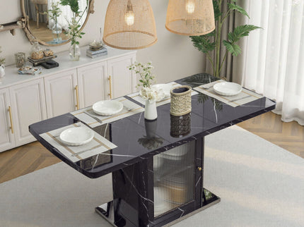 Modern Rectangle Dining Table With Stretchable Top, Storage Cabinet