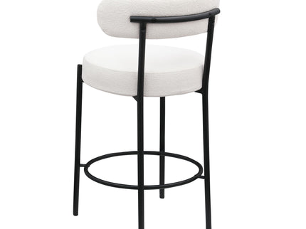 Modern Sherpa Counter Height Stools, Uphsoltered Seat Height Barstools With Brushed Brass Metal Legs Round Low Back Kitchen Stools With Footrest For Dining Room (Set of 2)