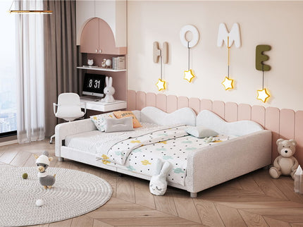 Upholstered Daybed, Sherpa Fabric Sofabed With Cloud-Shaped Backrest