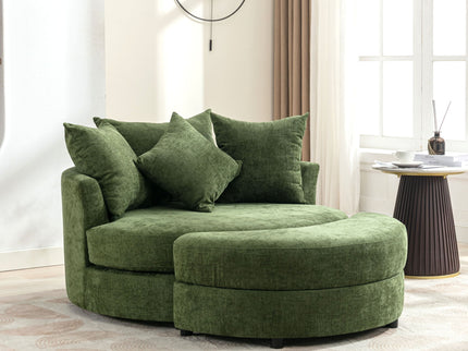 360° Swivel Accent Barrel Chair With Storage Ottoman & 4 Pillows, Modern Leisure Chair Round Accent For Living Room