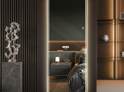 Frameless Full Length Floor Mirror With LED Light, Dimming & 3 Color Modes Mirror - Silver