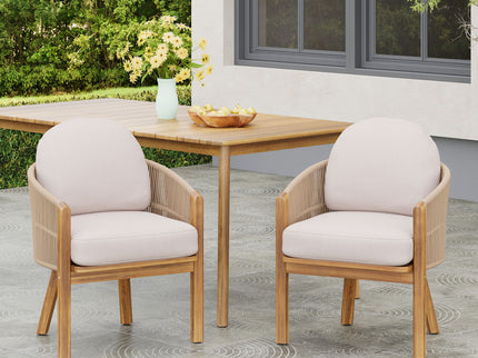 Grotta - Outdoor Dining Arm Chair (Set of 2) - Teak / Beige