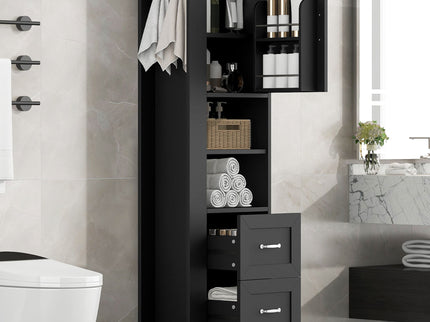 Freestanding Bathroom Storage Cabinet With Adjustable Shelves And Side Hooks Board, Rectangle Design