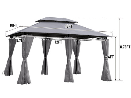 13 0 Ft Outdoor Patio Gazebo Canopy Tent With Ventilated Double Roof And Side Wall (Detachable Curtain Included On All Sides) Suitable For Lawn Garden Backyard And Deck - Gray